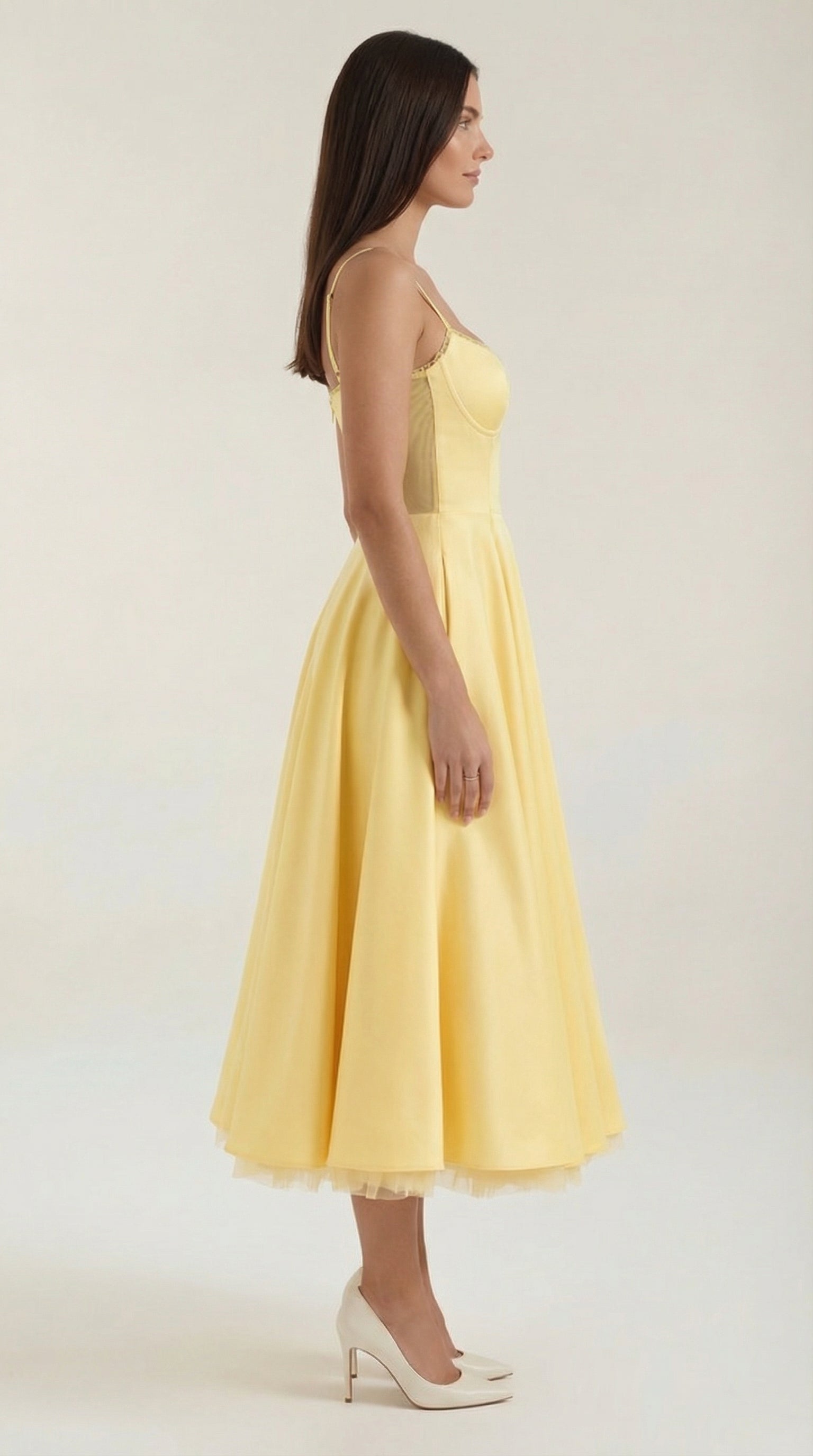 Midikleid Damen mit Sweetheart-Corsage und Satin-A-Linie – Arabella