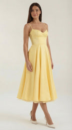 Midikleid Damen mit Sweetheart-Corsage und Satin-A-Linie – Arabella