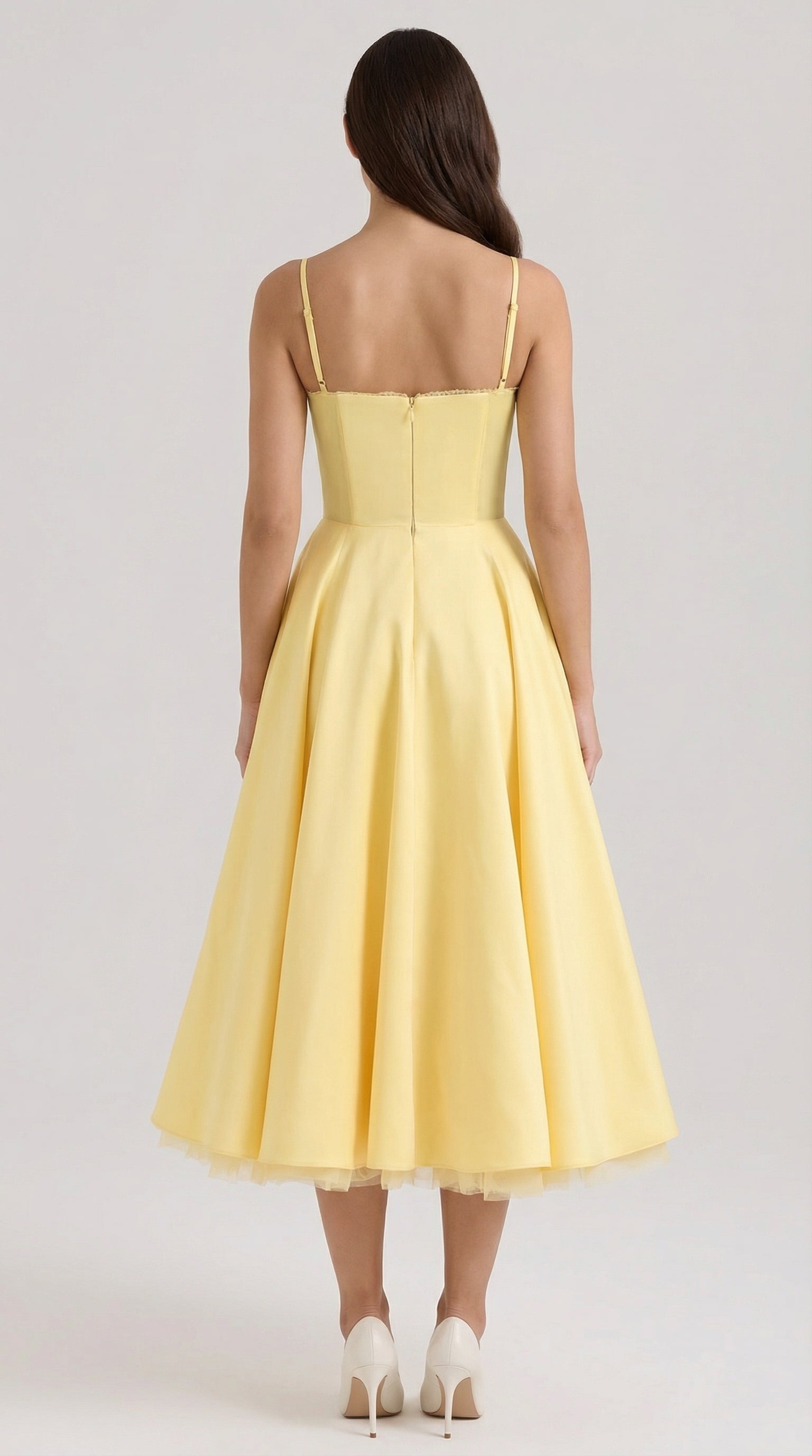 Midikleid Damen mit Sweetheart-Corsage und Satin-A-Linie – Arabella