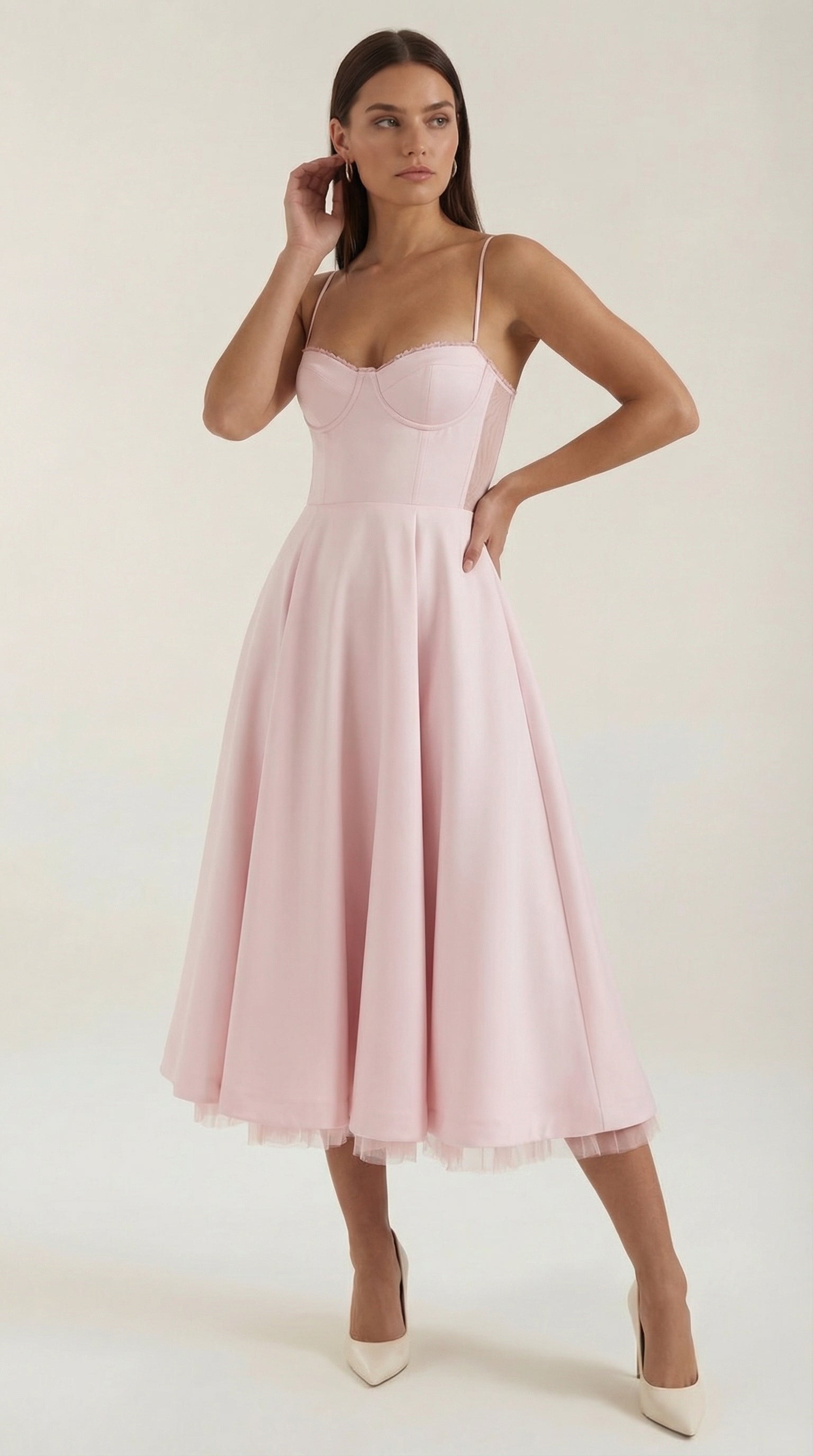 Midikleid Damen mit Sweetheart-Corsage und Satin-A-Linie – Arabella