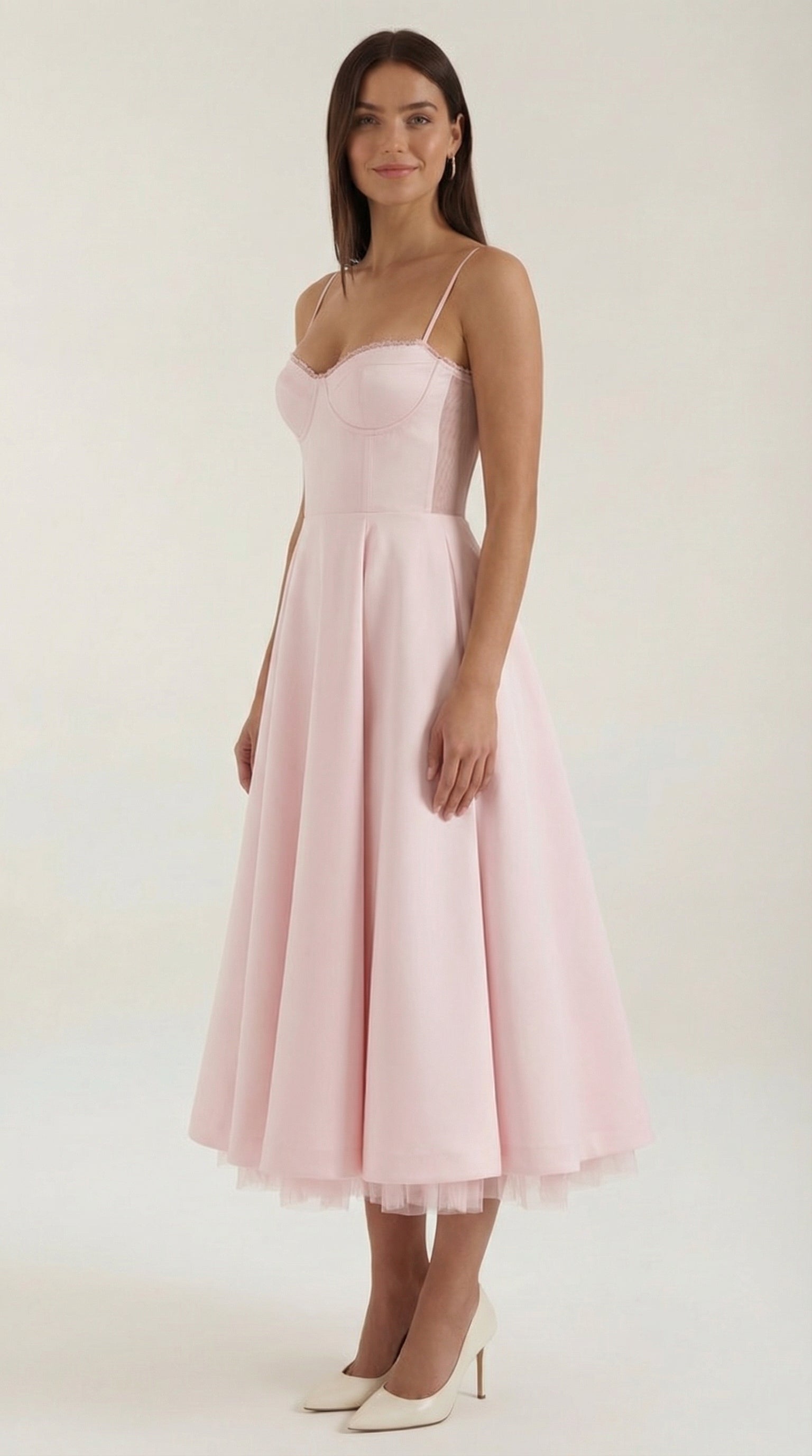 Midikleid Damen mit Sweetheart-Corsage und Satin-A-Linie – Arabella