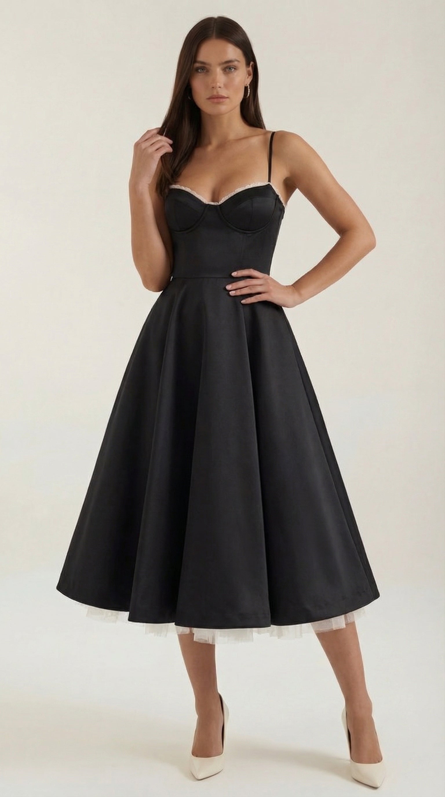 Midikleid Damen mit Sweetheart-Corsage und Satin-A-Linie – Arabella