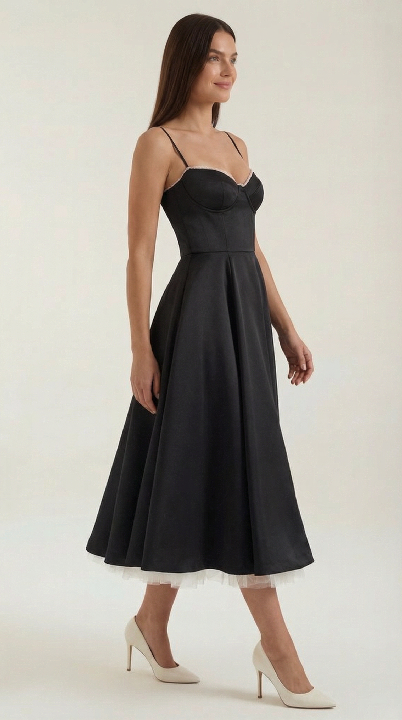 Midikleid Damen mit Sweetheart-Corsage und Satin-A-Linie – Arabella