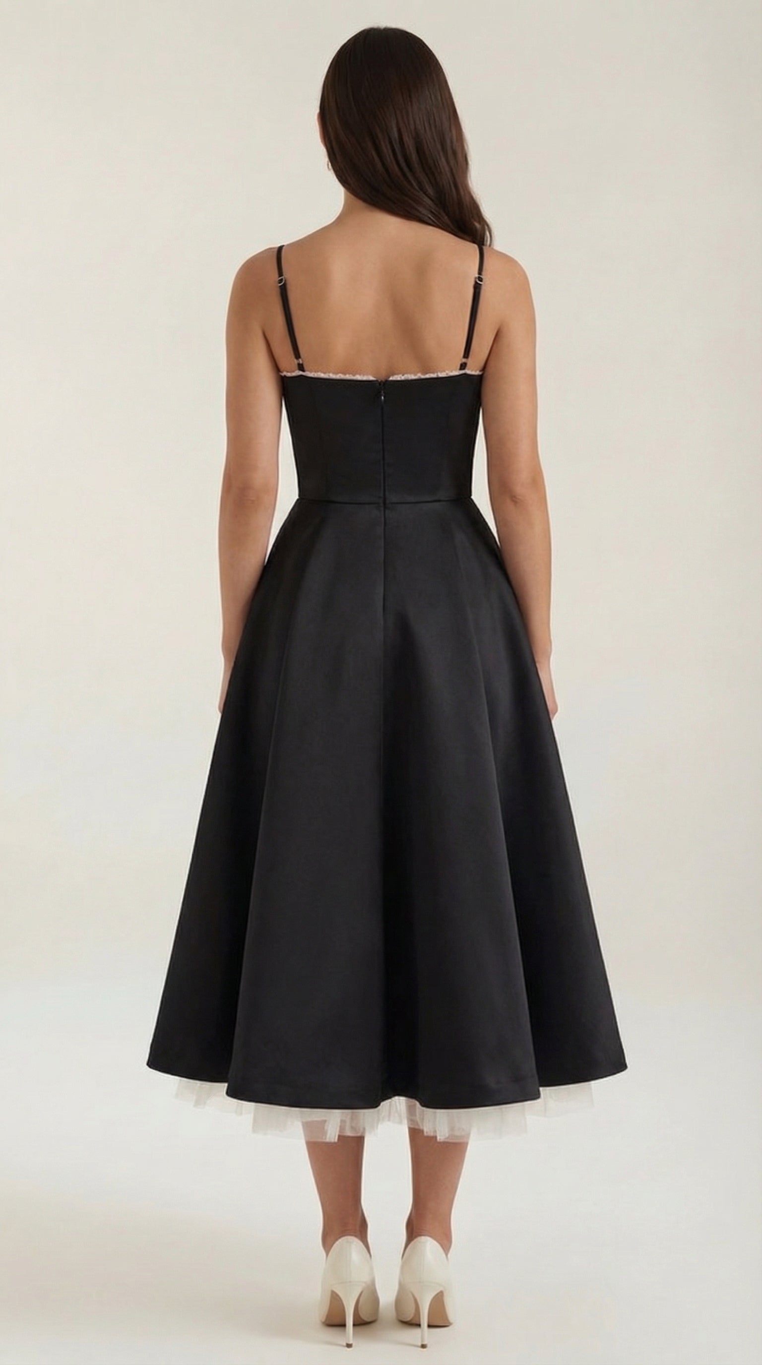 Midikleid Damen mit Sweetheart-Corsage und Satin-A-Linie – Arabella