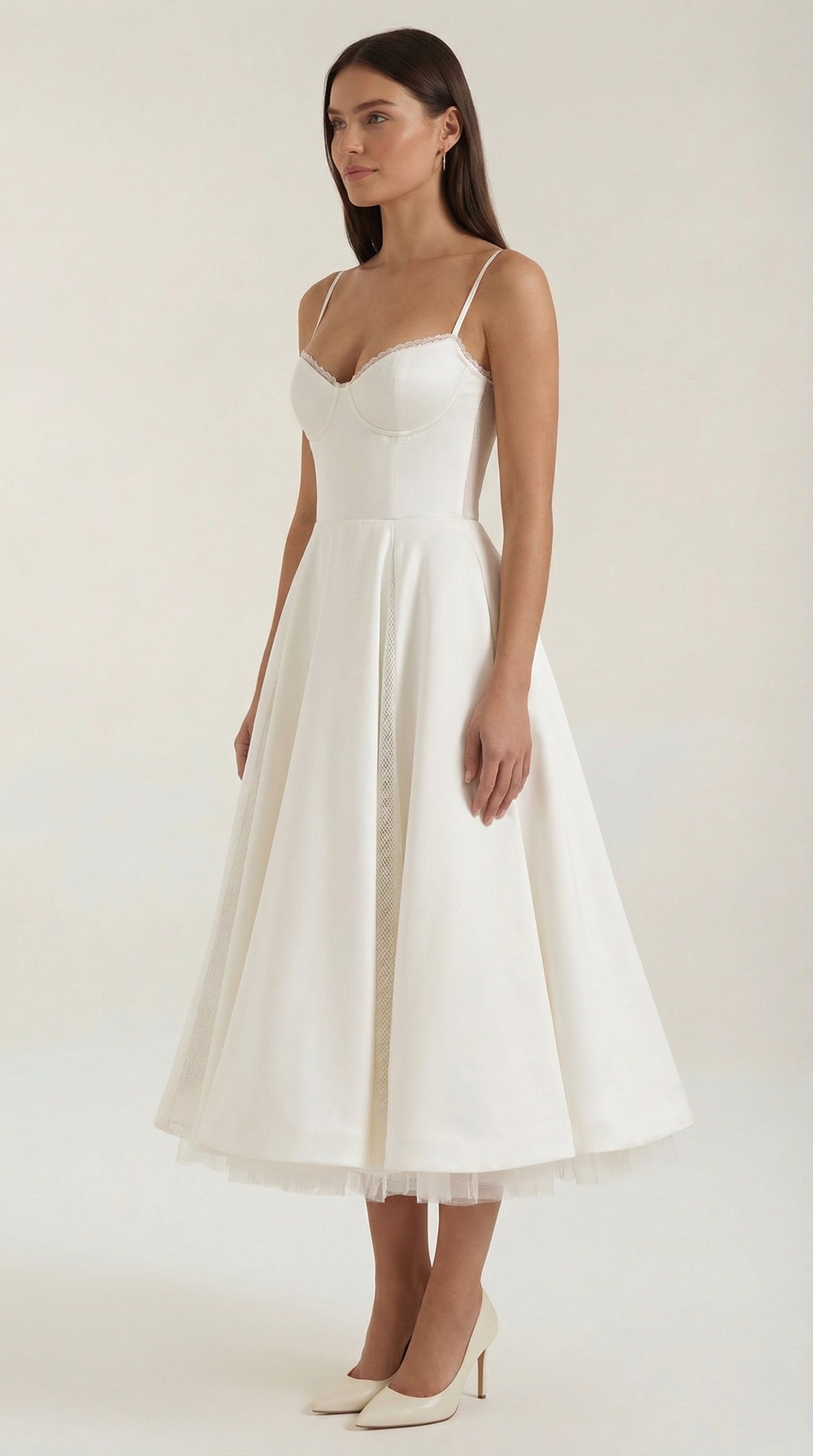 Midikleid Damen mit Sweetheart-Corsage und Satin-A-Linie – Arabella