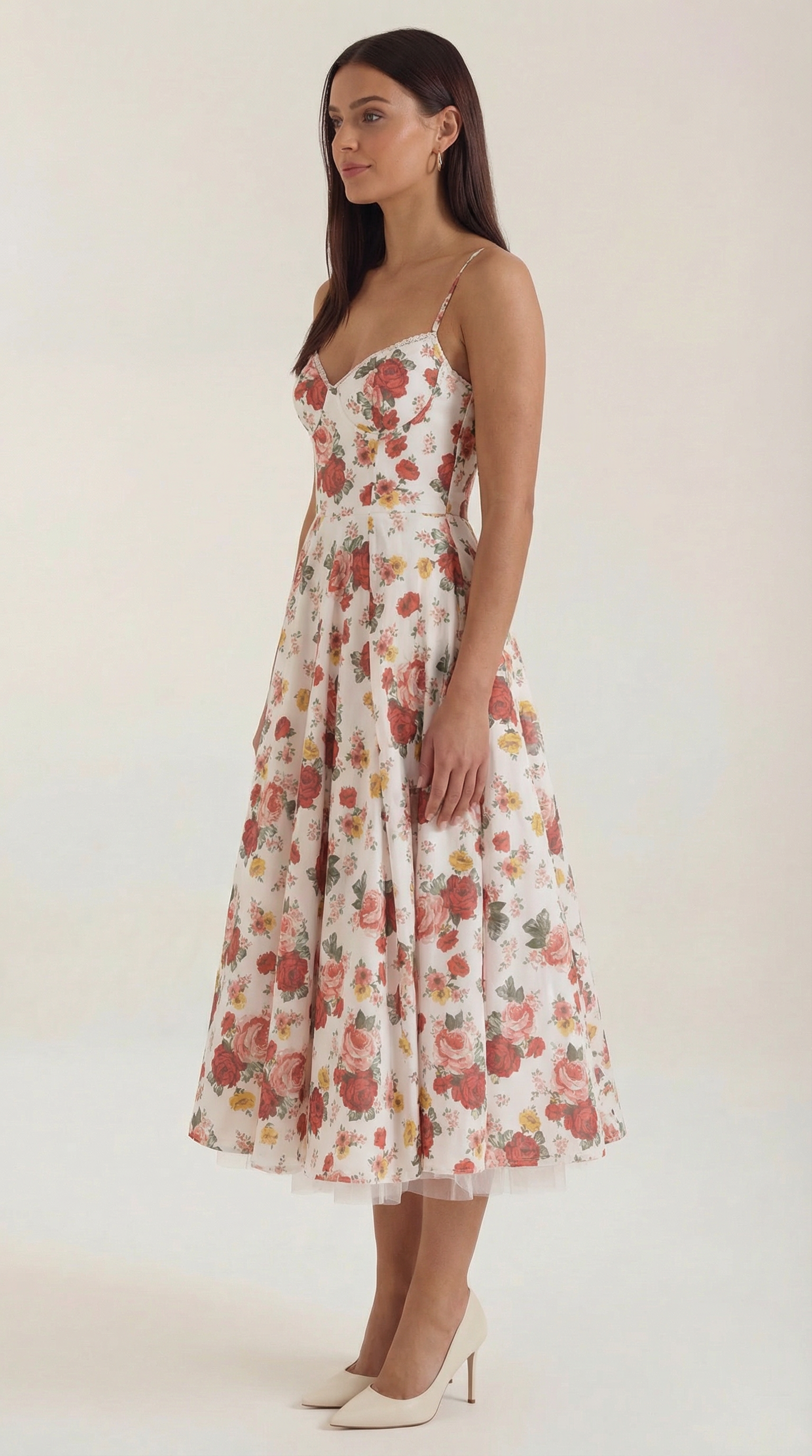 Midikleid Damen mit Sweetheart-Corsage und Satin-A-Linie – Arabella