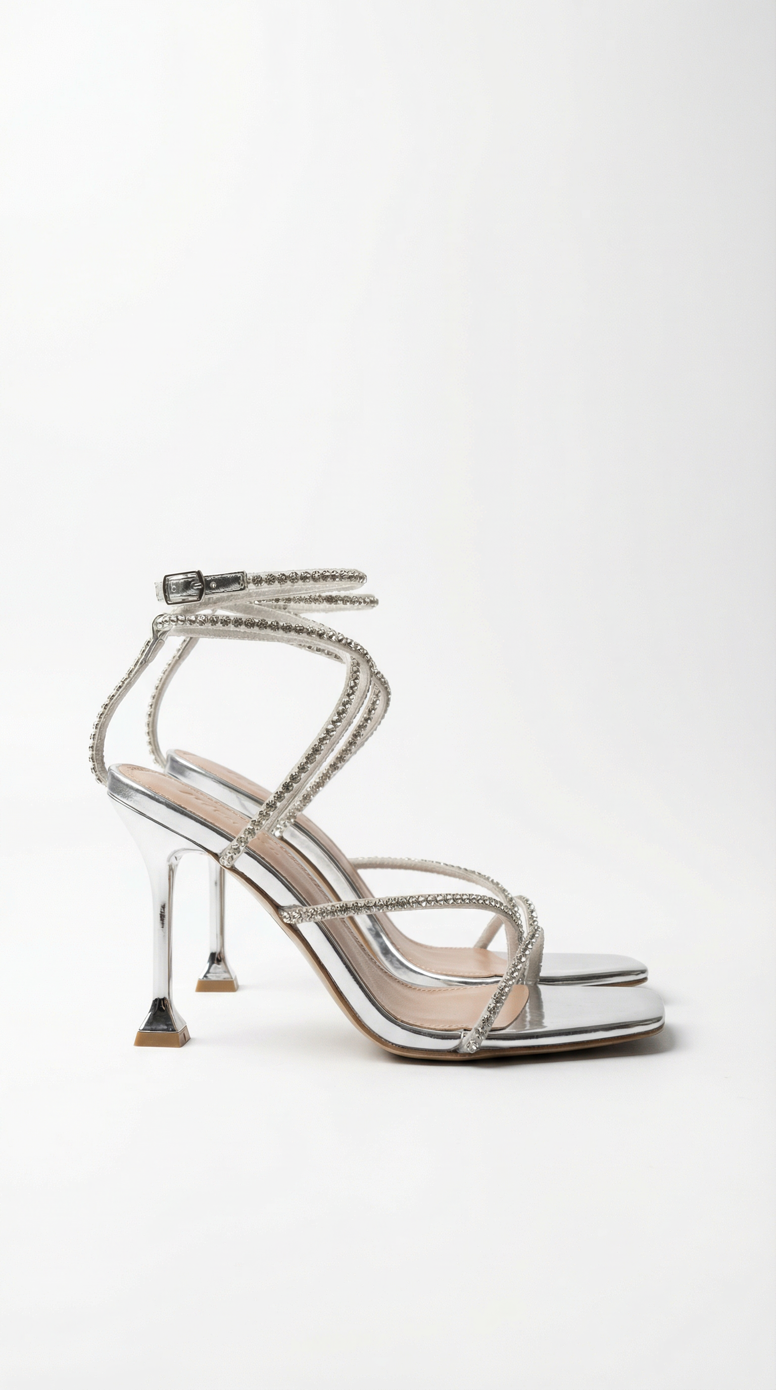 Sandaletten Damen mit Strass-Wickelriemen und goldenem Stilettoabsatz – Apollonia