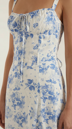Midikleid Damen mit Blumen-Print und Schnürdetail am Ausschnitt – Isabeau