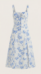 Midikleid Damen mit Blumen-Print und Schnürdetail am Ausschnitt – Isabeau