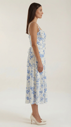Midikleid Damen mit Blumen-Print und Schnürdetail am Ausschnitt – Isabeau