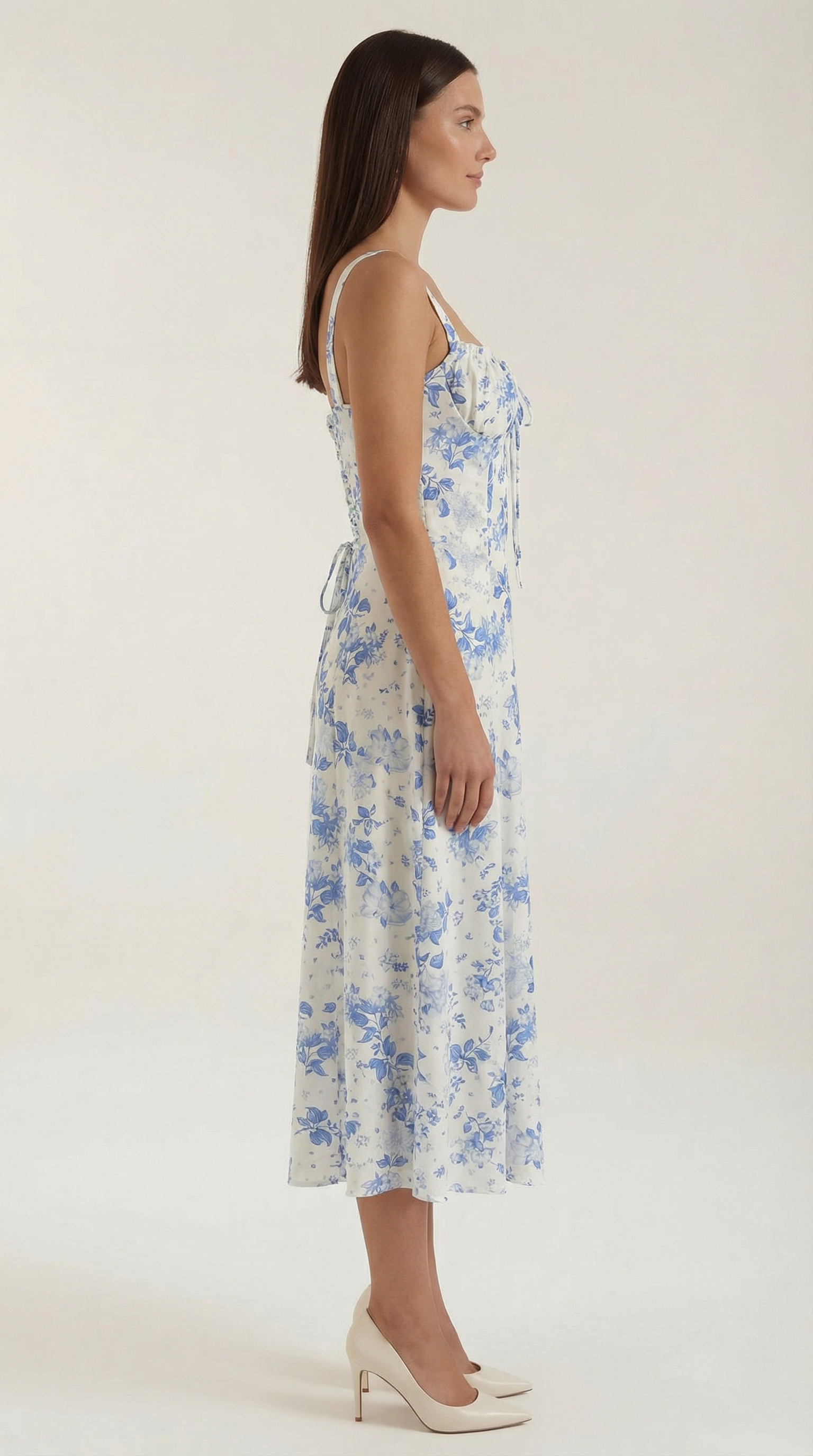 Midikleid Damen mit Blumen-Print und Schnürdetail am Ausschnitt – Isabeau