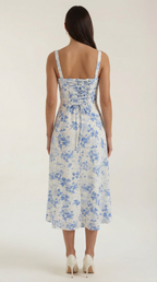 Midikleid Damen mit Blumen-Print und Schnürdetail am Ausschnitt – Isabeau