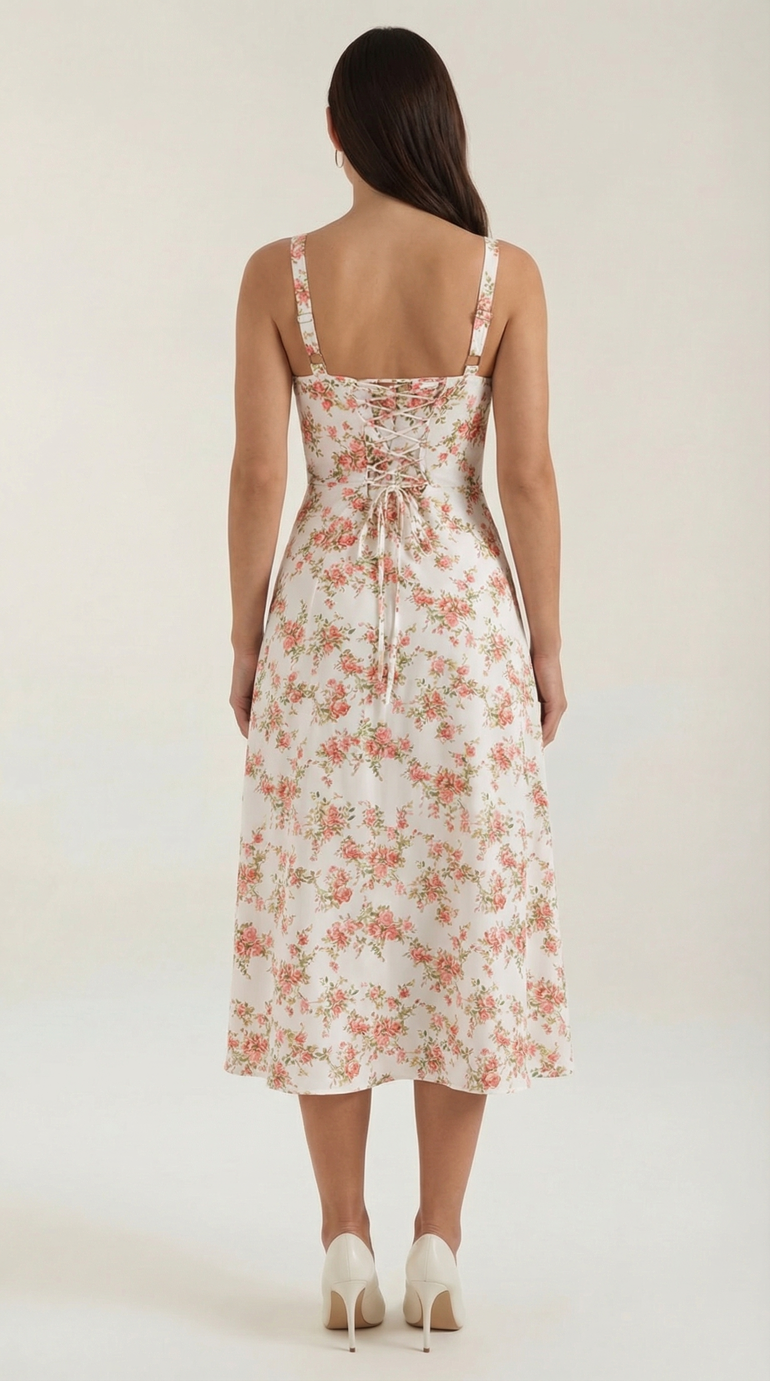 Midikleid Damen mit Blumen-Print und Schnürdetail am Ausschnitt – Isabeau