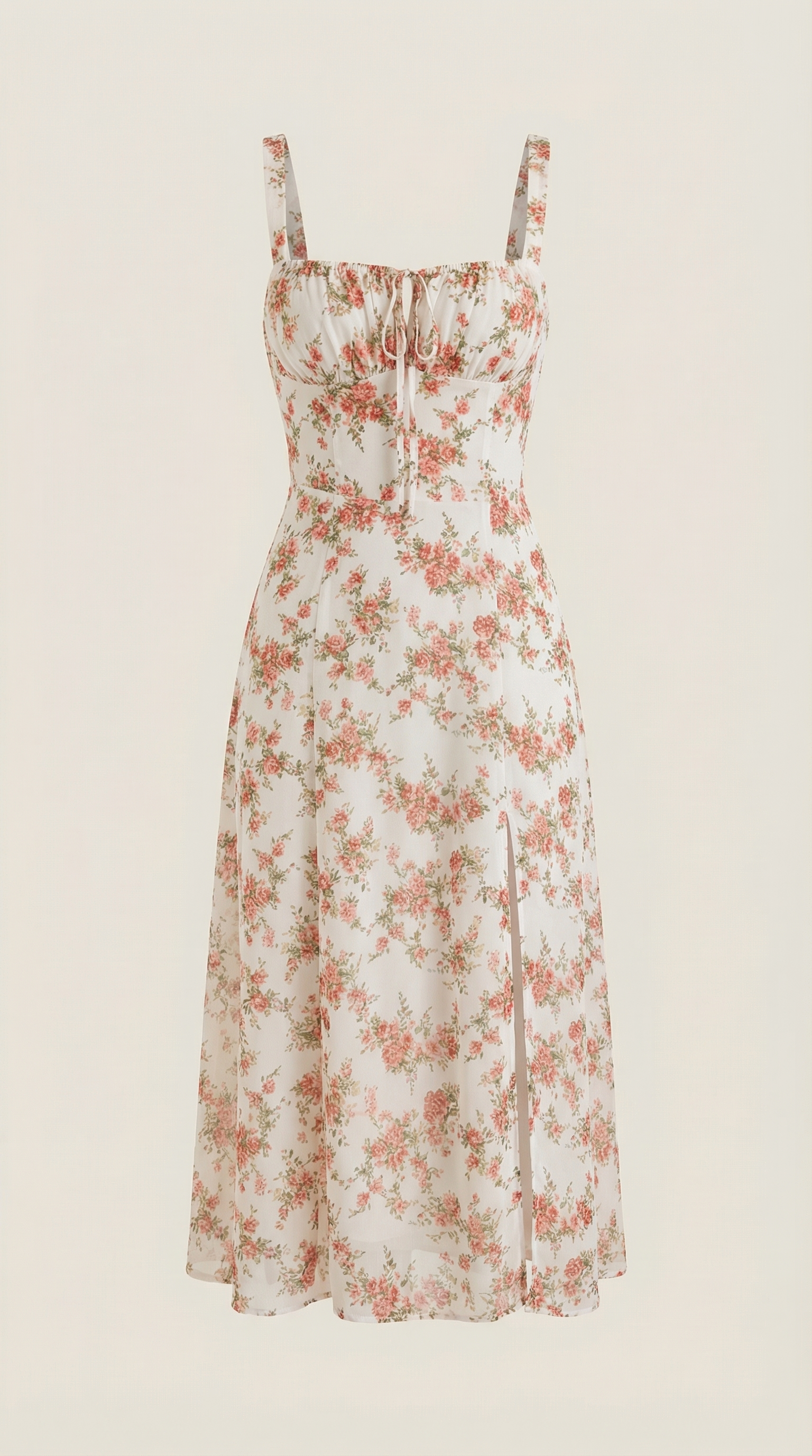 Midikleid Damen mit Blumen-Print und Schnürdetail am Ausschnitt – Isabeau