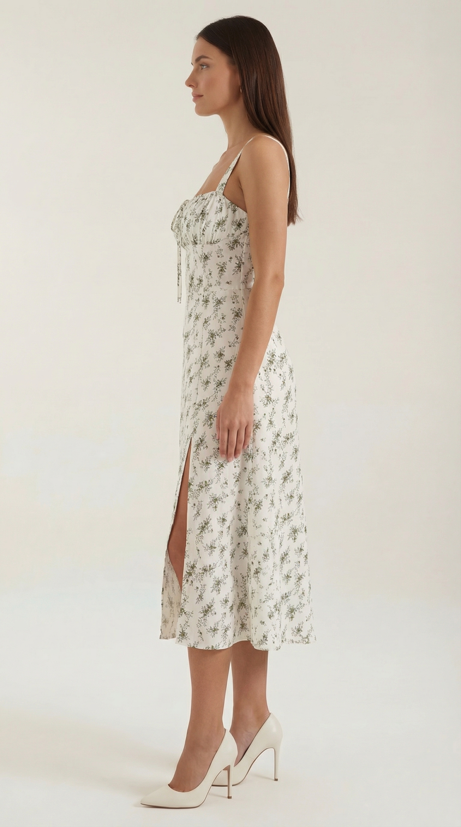Midikleid Damen mit Blumen-Print und Schnürdetail am Ausschnitt – Isabeau