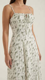 Midikleid Damen mit Blumen-Print und Schnürdetail am Ausschnitt – Isabeau
