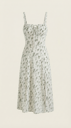 Midikleid Damen mit Blumen-Print und Schnürdetail am Ausschnitt – Isabeau