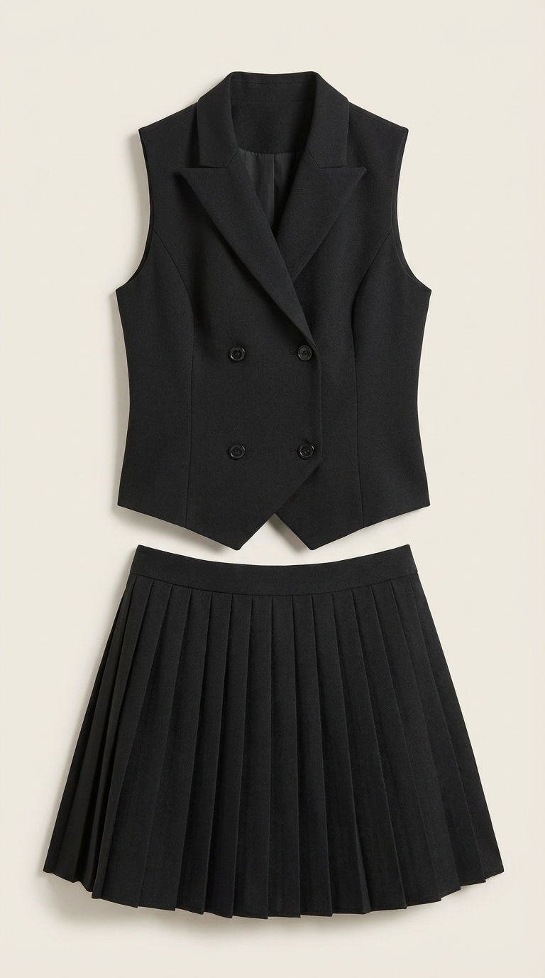 Blazerkleid Damen mit Plissee-Rock und Double-Breasted-Oberteil – Clarissa