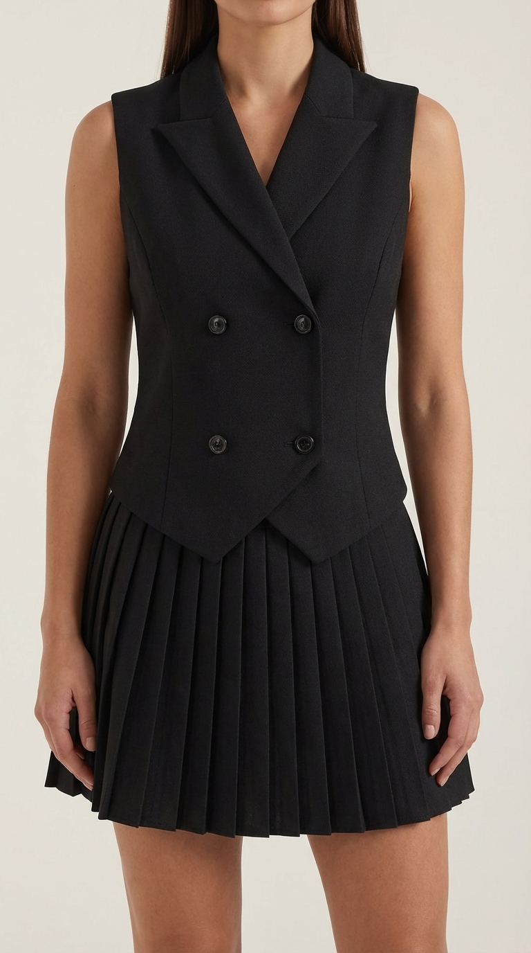 Blazerkleid Damen mit Plissee-Rock und Double-Breasted-Oberteil – Clarissa
