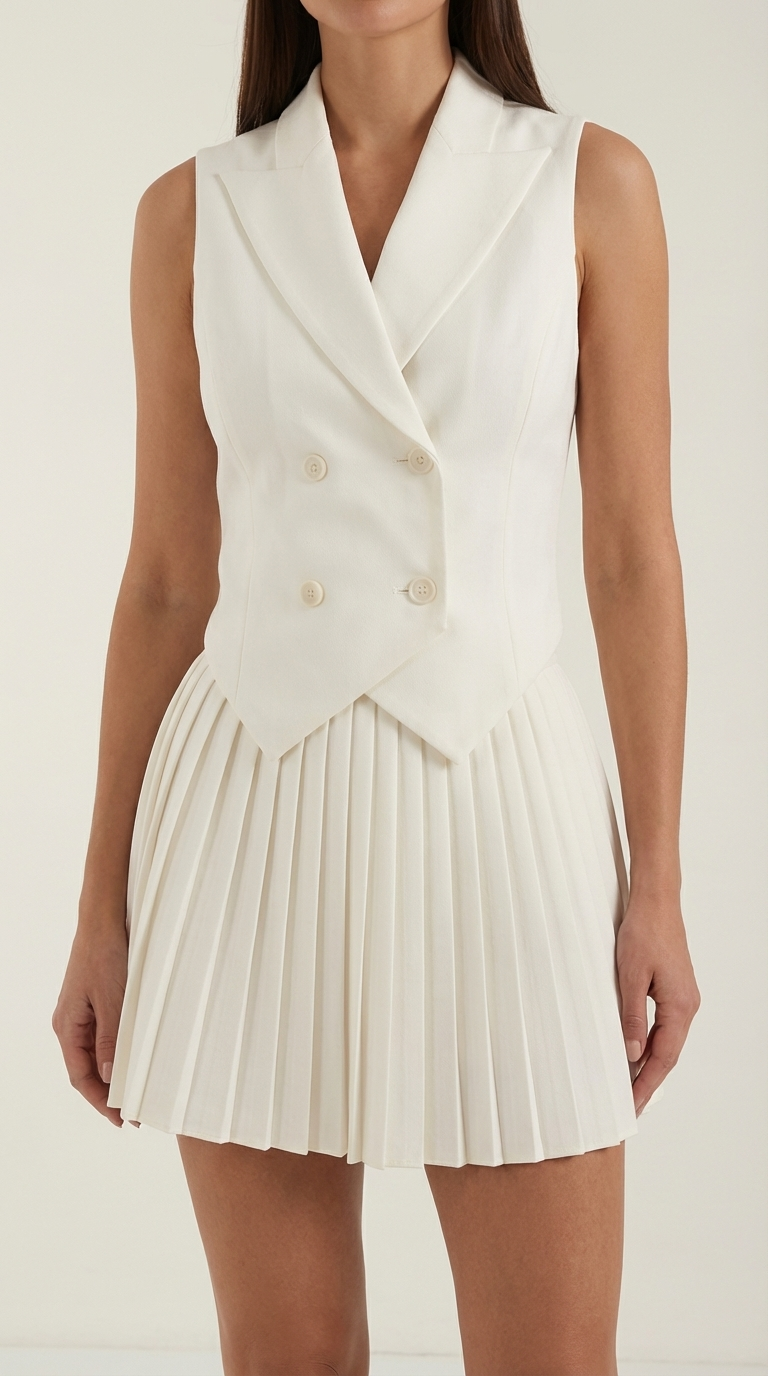 Blazerkleid Damen mit Plissee-Rock und Double-Breasted-Oberteil – Clarissa