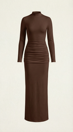 Maxikleid Damen mit Rollkragen und körperbetonntem Langarmschnitt – Hortense