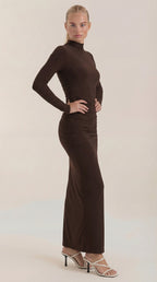 Maxikleid Damen mit Rollkragen und körperbetonntem Langarmschnitt – Hortense