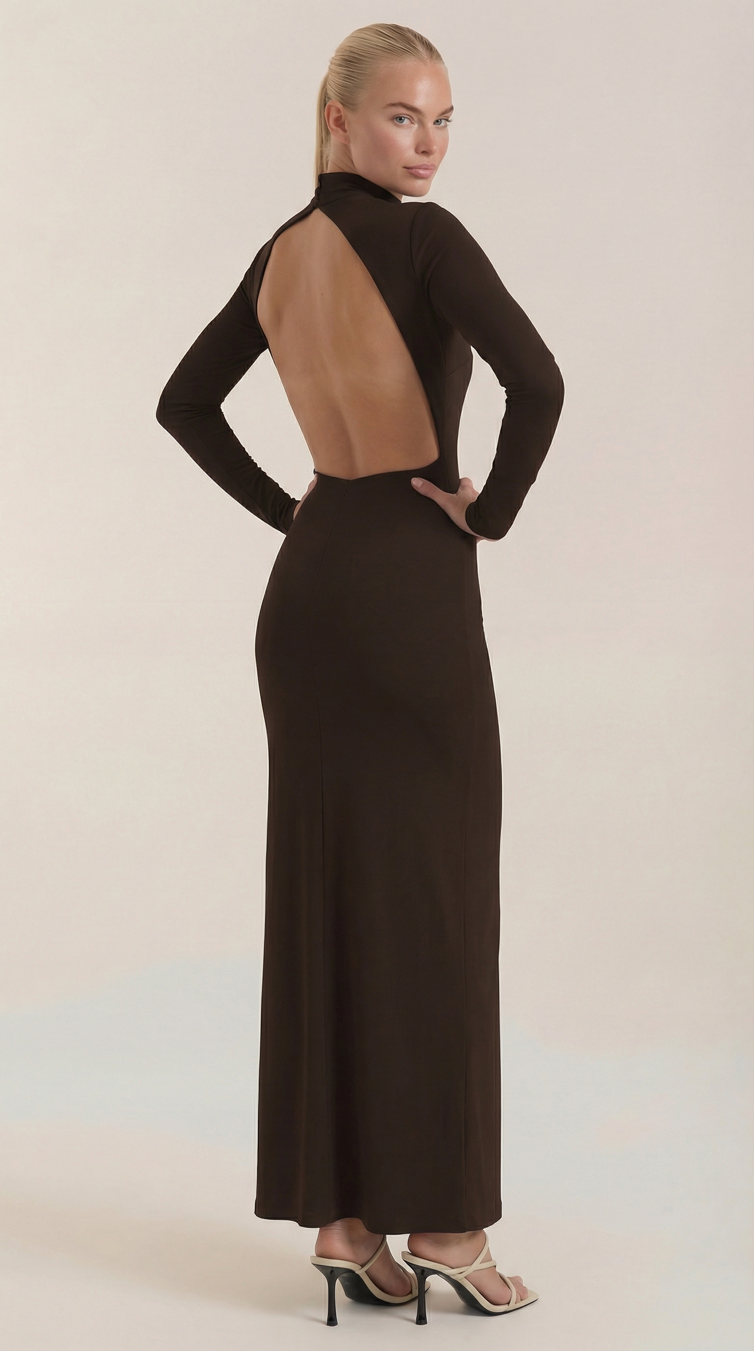 Maxikleid Damen mit Rollkragen und körperbetonntem Langarmschnitt – Hortense