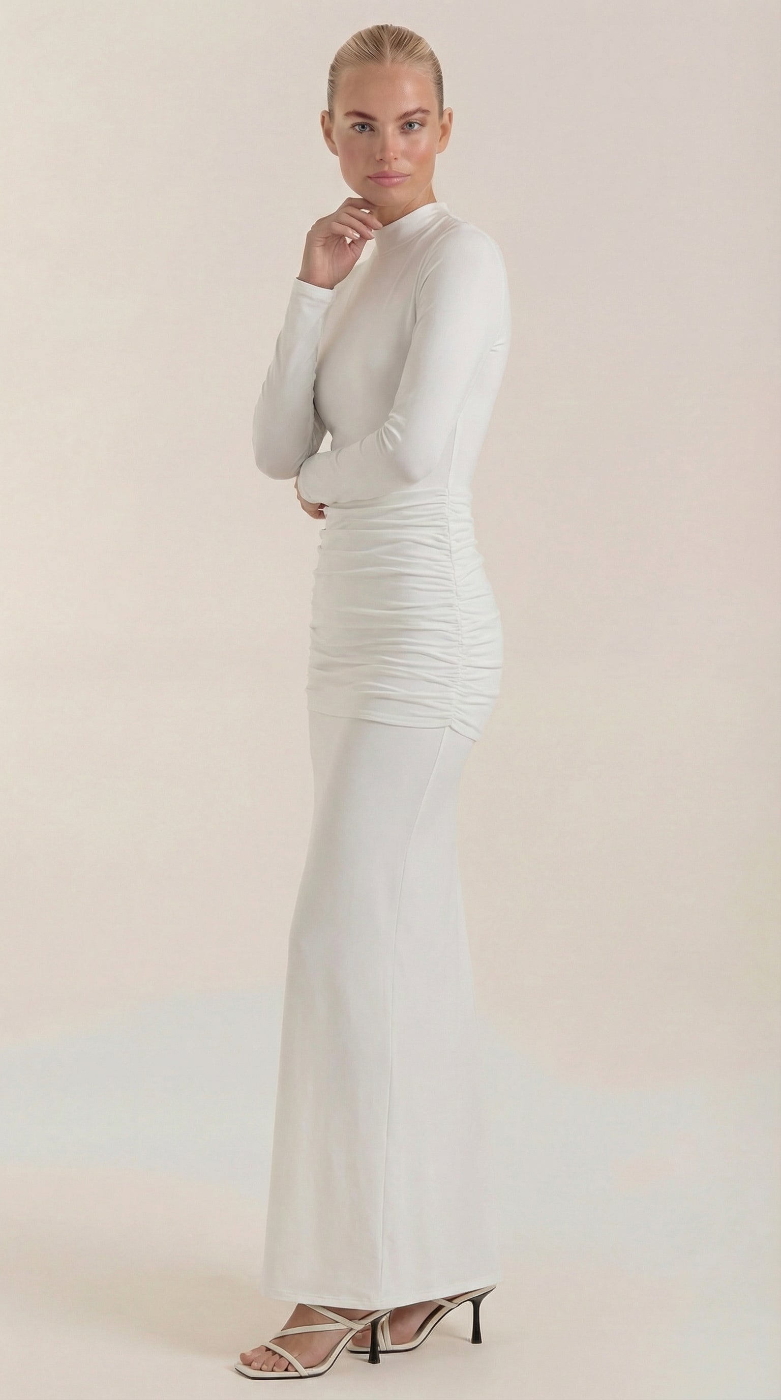 Maxikleid Damen mit Rollkragen und körperbetonntem Langarmschnitt – Hortense