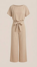 Jumpsuit Damen mit Rundhalsausschnitt und Bindegürtel – Margaux