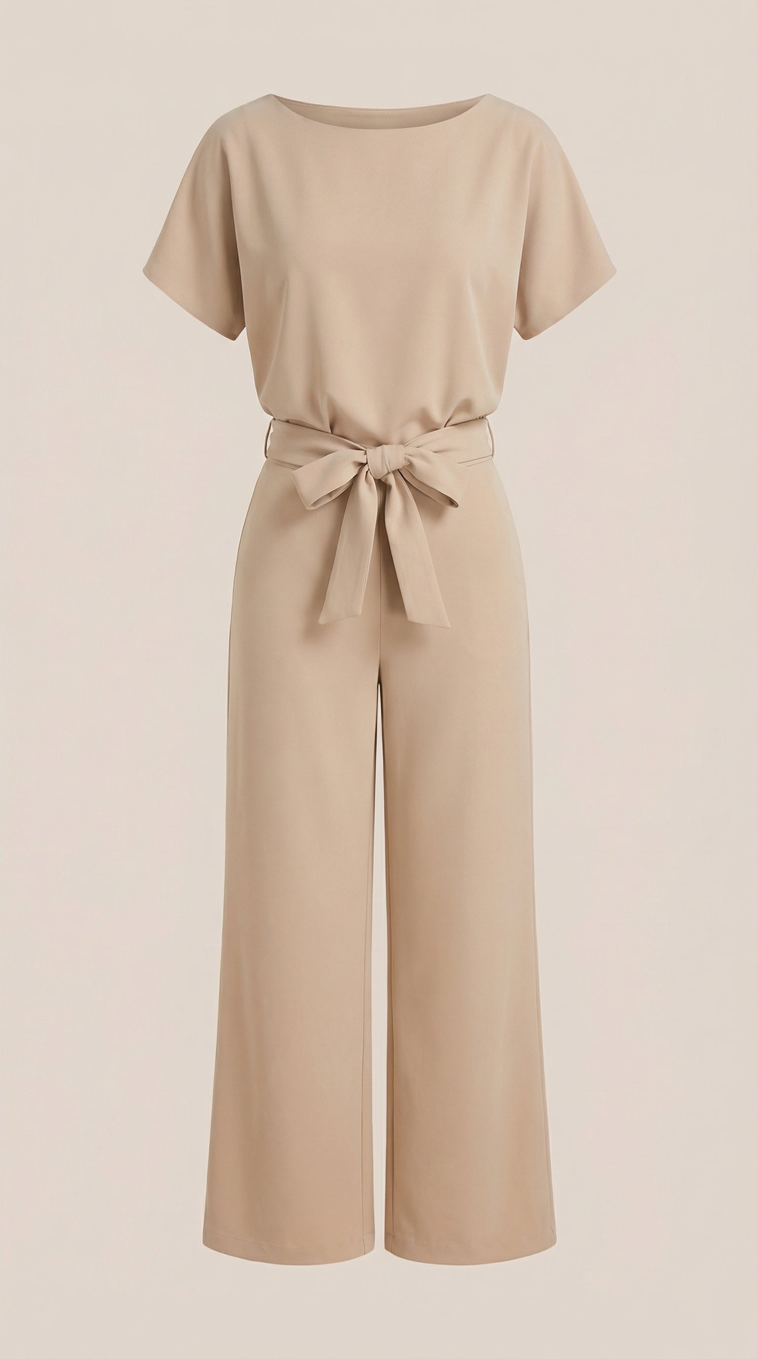 Jumpsuit Damen mit Rundhalsausschnitt und Bindegürtel – Margaux