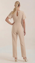 Jumpsuit Damen mit Rundhalsausschnitt und Bindegürtel – Margaux