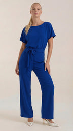 Jumpsuit Damen mit Rundhalsausschnitt und Bindegürtel – Margaux