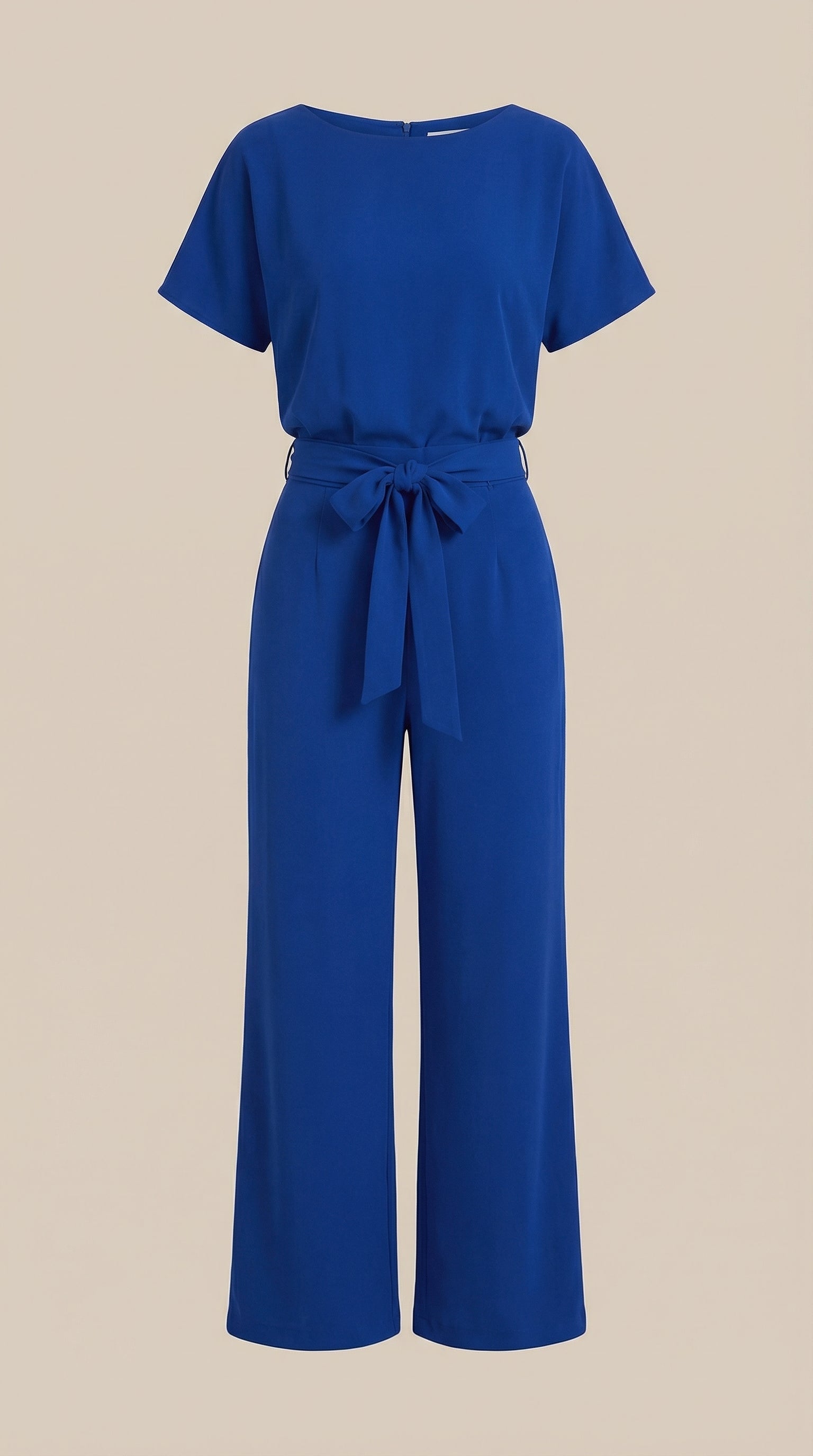 Jumpsuit Damen mit Rundhalsausschnitt und Bindegürtel – Margaux