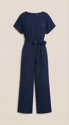 Jumpsuit Damen mit Rundhalsausschnitt und Bindegürtel – Margaux