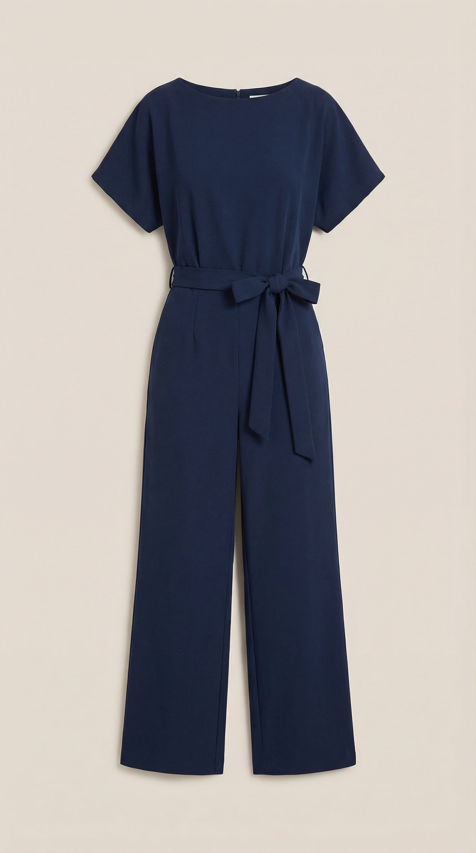 Jumpsuit Damen mit Rundhalsausschnitt und Bindegürtel – Margaux