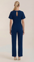 Jumpsuit Damen mit Rundhalsausschnitt und Bindegürtel – Margaux