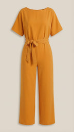 Jumpsuit Damen mit Rundhalsausschnitt und Bindegürtel – Margaux