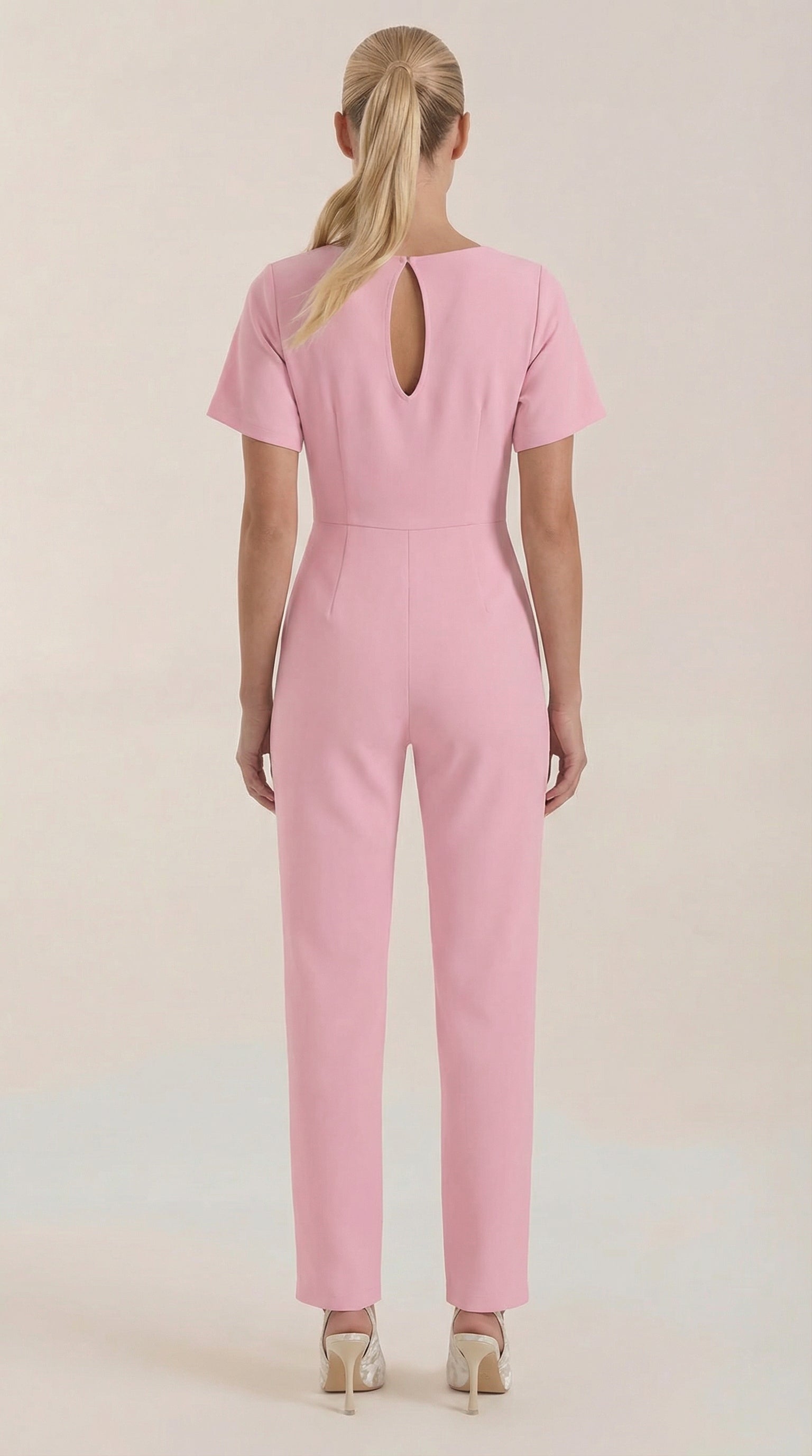 Jumpsuit Damen mit Rundhalsausschnitt und Bindegürtel – Margaux
