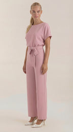 Jumpsuit Damen mit Rundhalsausschnitt und Bindegürtel – Margaux