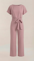 Jumpsuit Damen mit Rundhalsausschnitt und Bindegürtel – Margaux