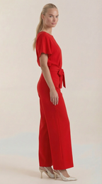 Jumpsuit Damen mit Rundhalsausschnitt und Bindegürtel – Margaux