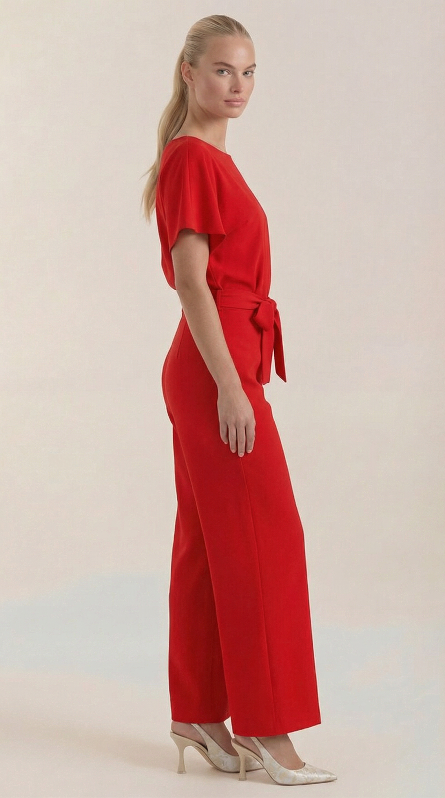 Jumpsuit Damen mit Rundhalsausschnitt und Bindegürtel – Margaux