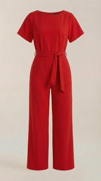 Jumpsuit Damen mit Rundhalsausschnitt und Bindegürtel – Margaux