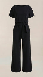 Jumpsuit Damen mit Rundhalsausschnitt und Bindegürtel – Margaux