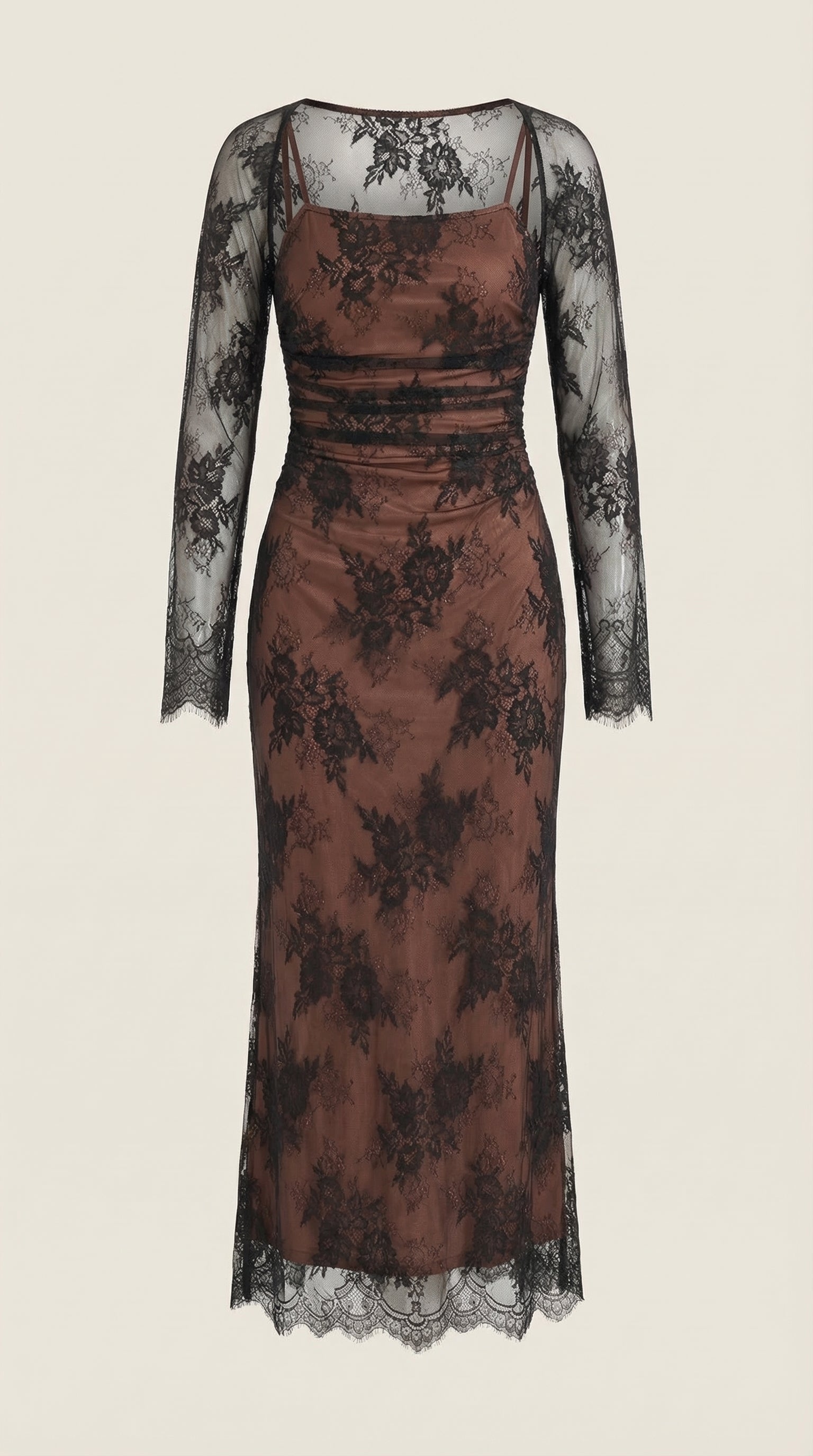Maxikleid Damen mit floraler Spitze und langem Spitzen-Bolero – Clarisse