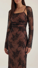 Maxikleid Damen mit floraler Spitze und langem Spitzen-Bolero – Clarisse