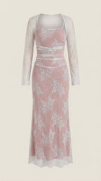 Maxikleid Damen mit floraler Spitze und langem Spitzen-Bolero – Clarisse