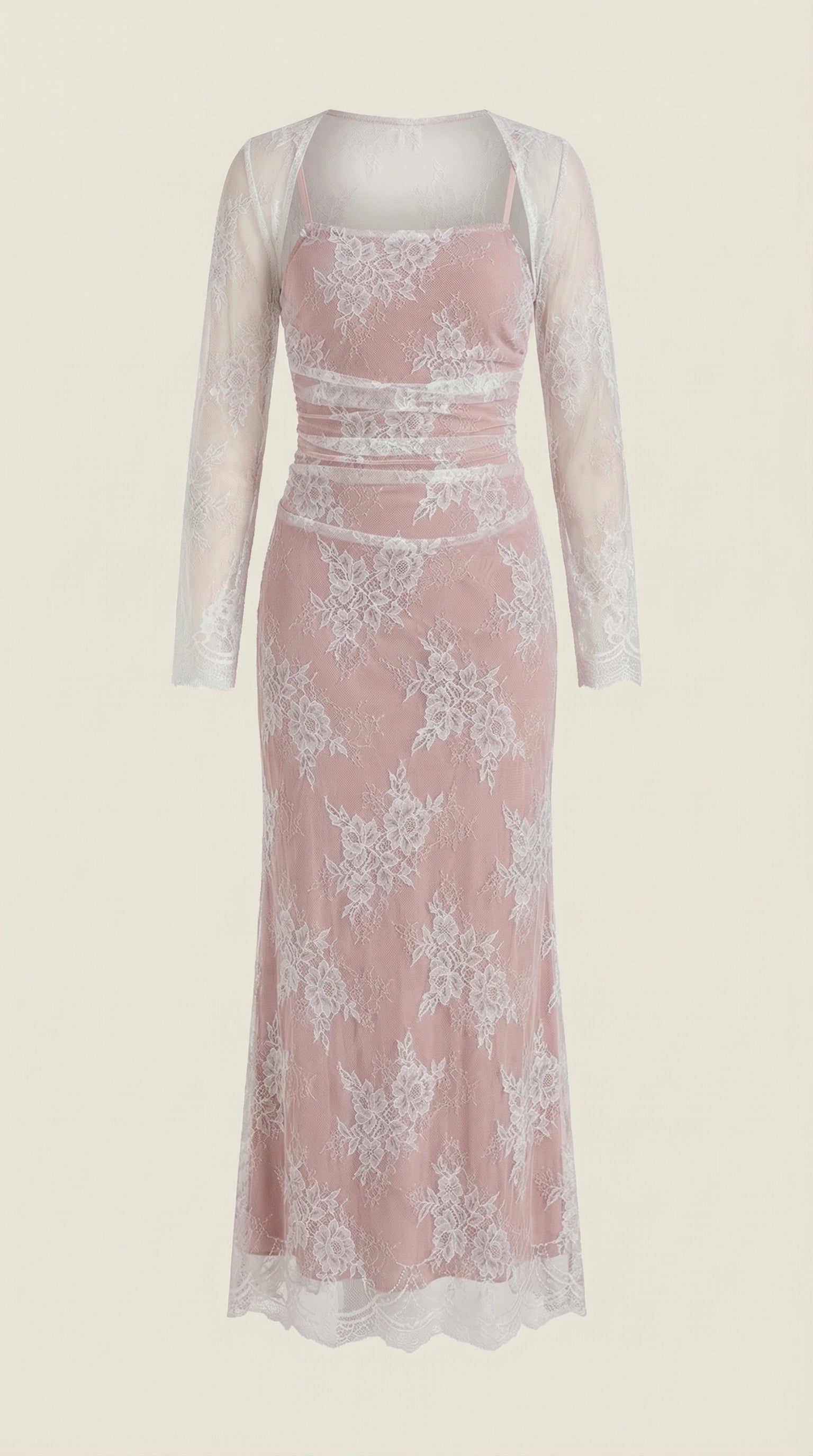 Maxikleid Damen mit floraler Spitze und langem Spitzen-Bolero – Clarisse