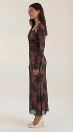 Maxikleid Damen mit floraler Spitze und langem Spitzen-Bolero – Clarisse