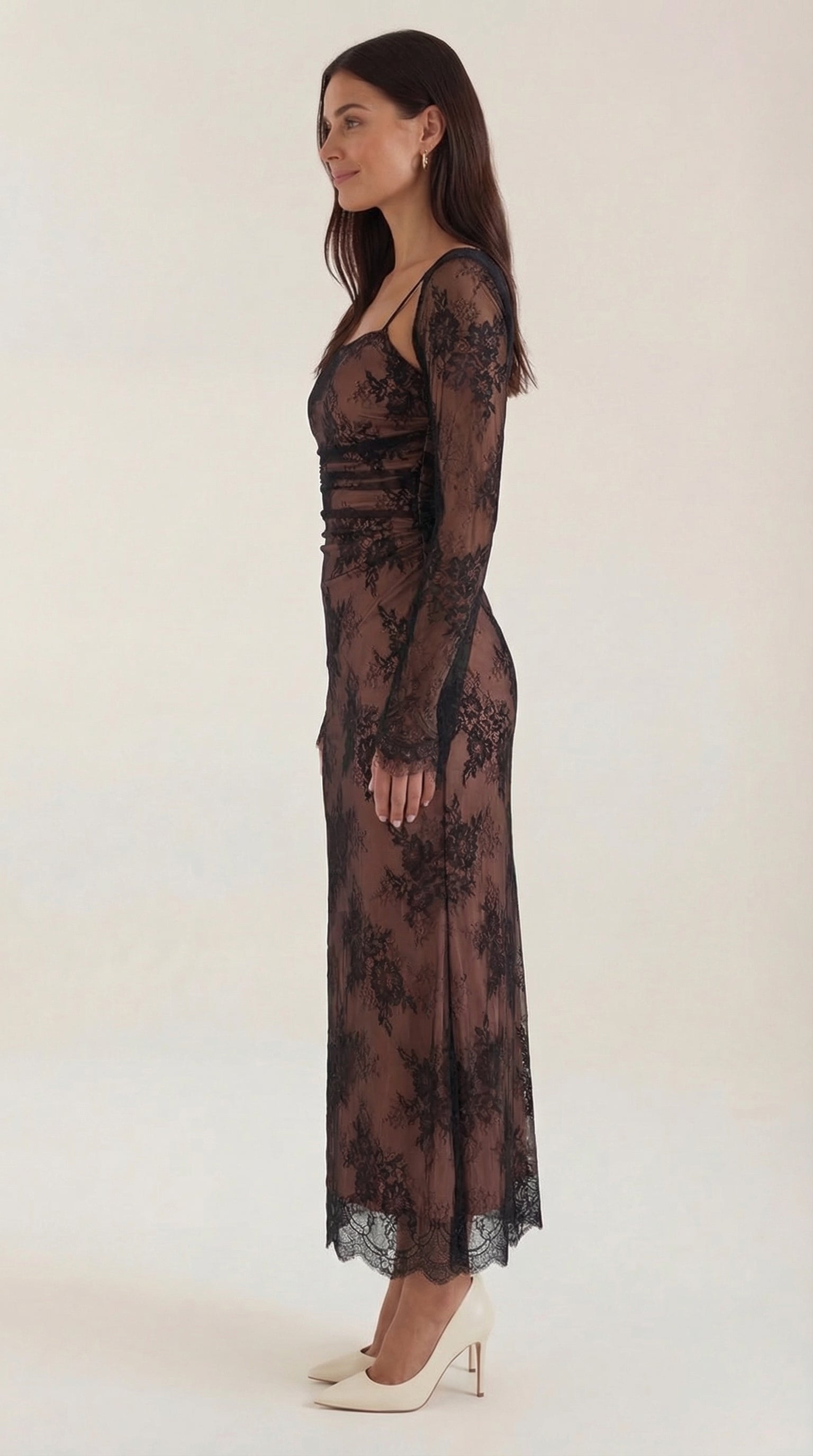 Maxikleid Damen mit floraler Spitze und langem Spitzen-Bolero – Clarisse